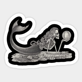 Mermaid skull fantasy surreal art. Sticker